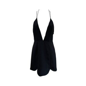 Nasty Gal Black Plunge Neck Mini Dress XS Polyester Viscose Spaghetti Straps Cro